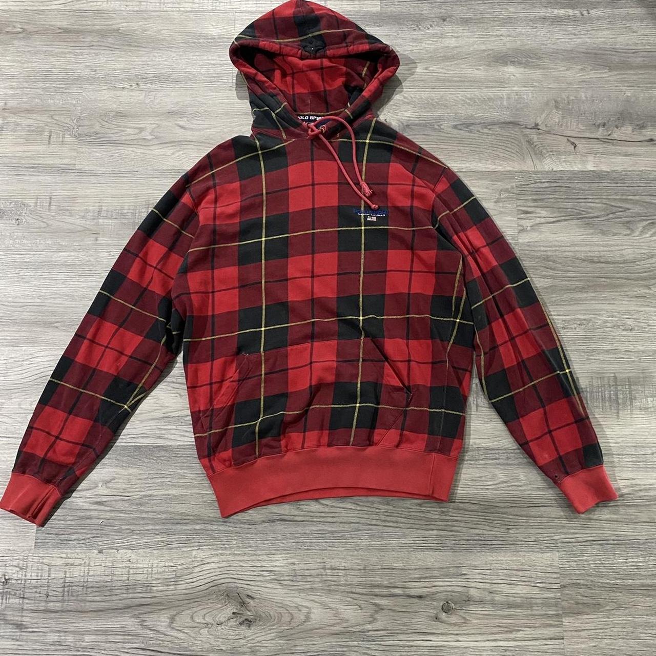 Vintage 90s polo sport red and black plaid hoodie Depop