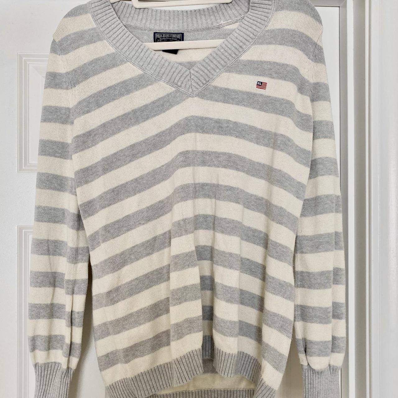 Oversized Ralph Lauren Striped Sweater Ivory And Depop