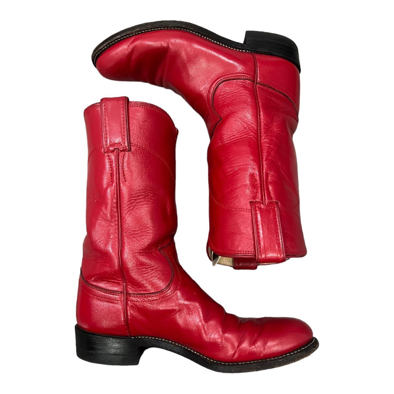 Vintage Justin Red Leather Roper Cowboy Boots Size... Depop