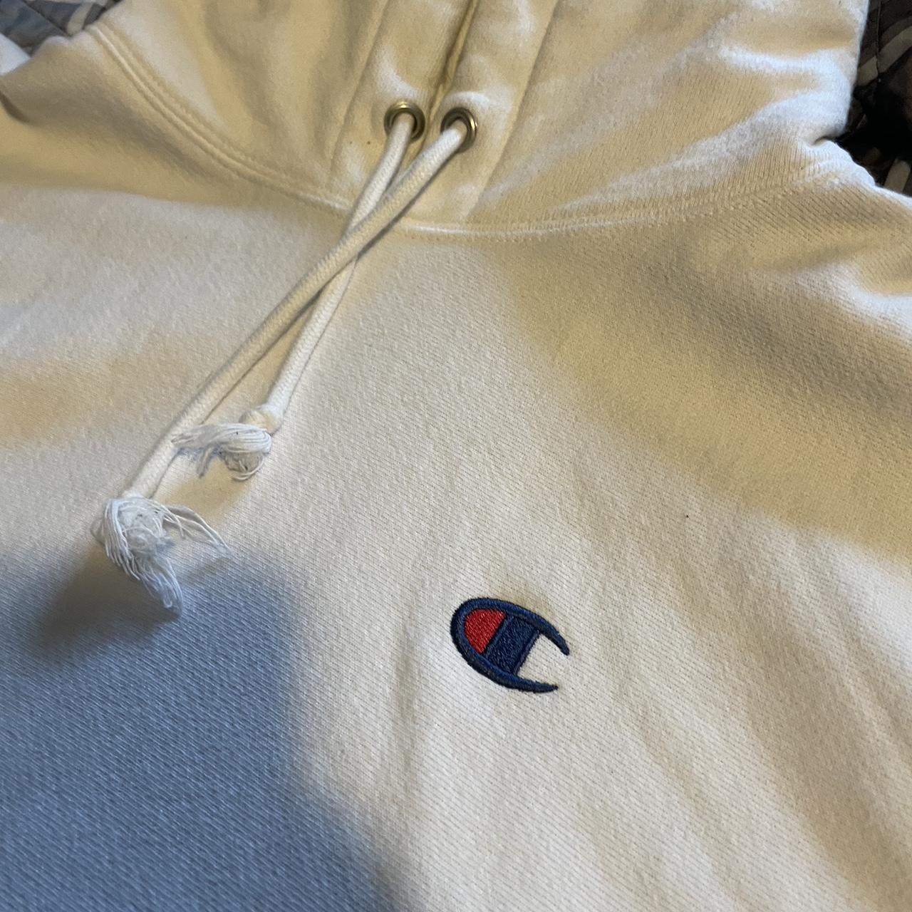 men’s white champion hoodie. size M worn a few times - Depop