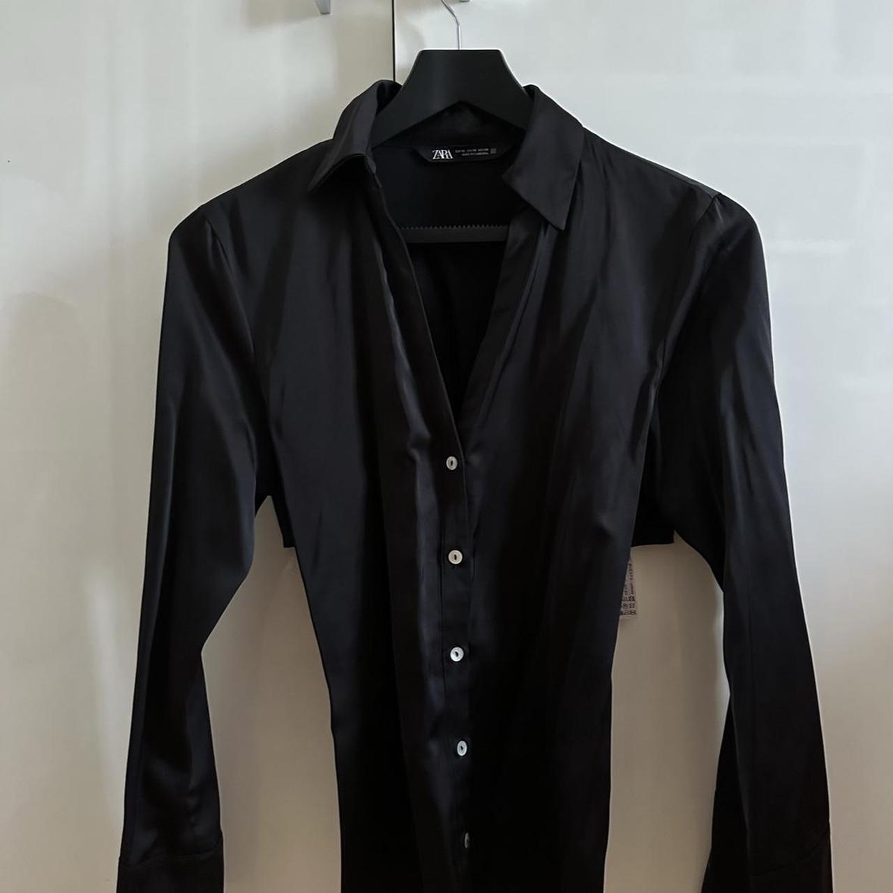 Zara black satin shirt with back criss cross. Brand... - Depop