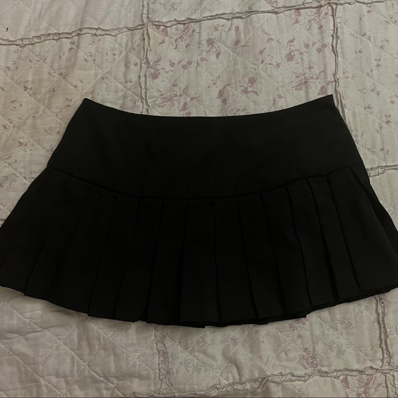 Black Pleated Mini Skirt Has Shorts Built in Size... - Depop