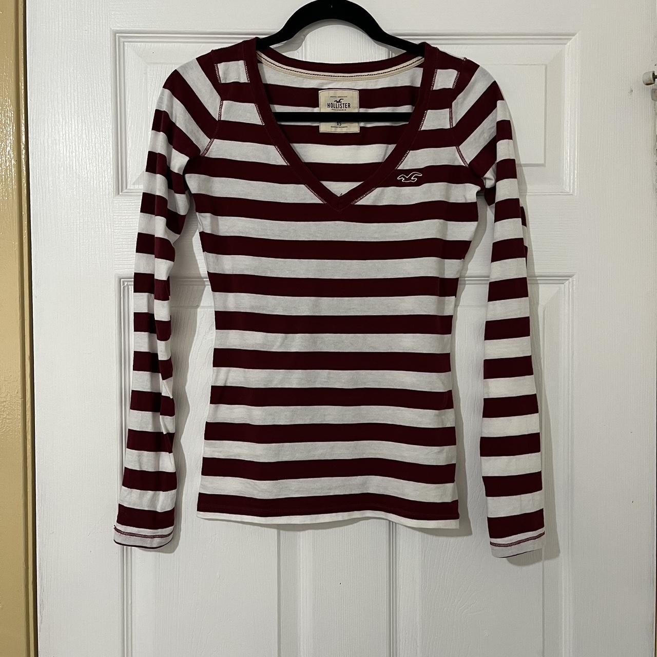 Red and white Hollister top size xs #hollister... - Depop