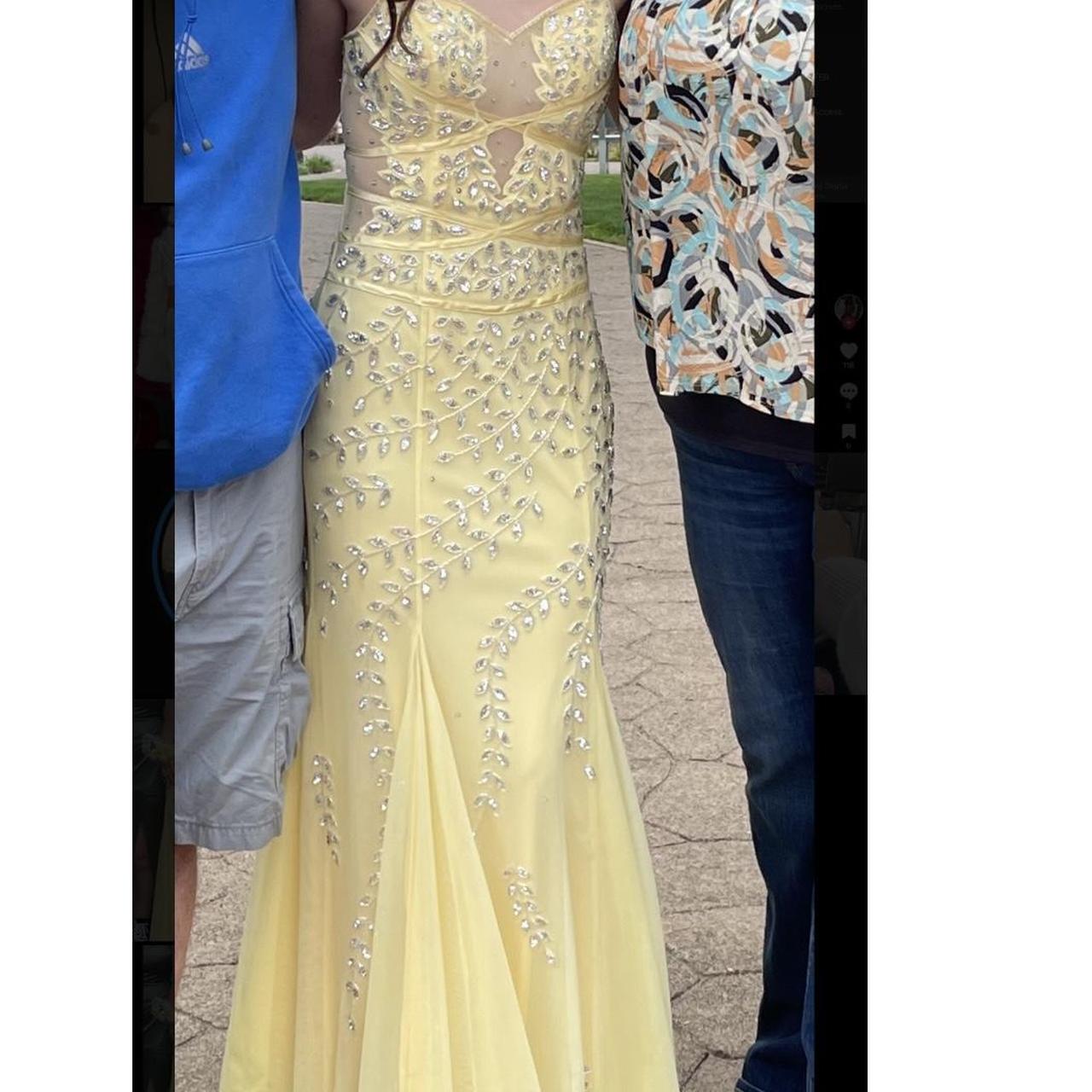 pale yellow beaded prom dress prom dress yellow... Depop