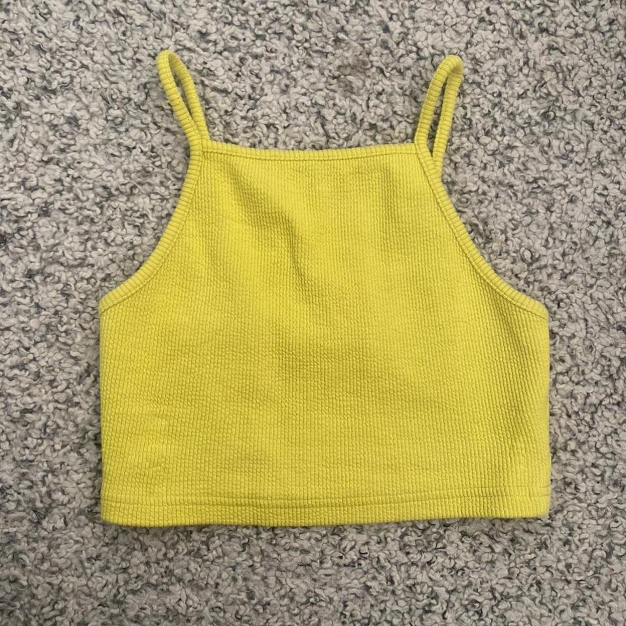New look yellow strappy square crop top bralet lemon... Depop