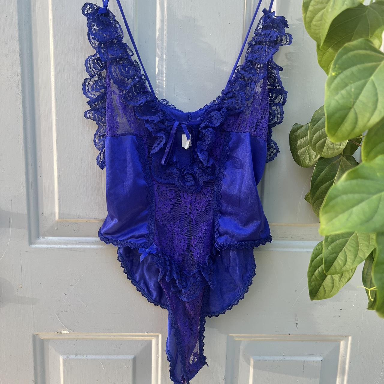 Blue vintage lace bodysuit Lays on the breast and - Depop