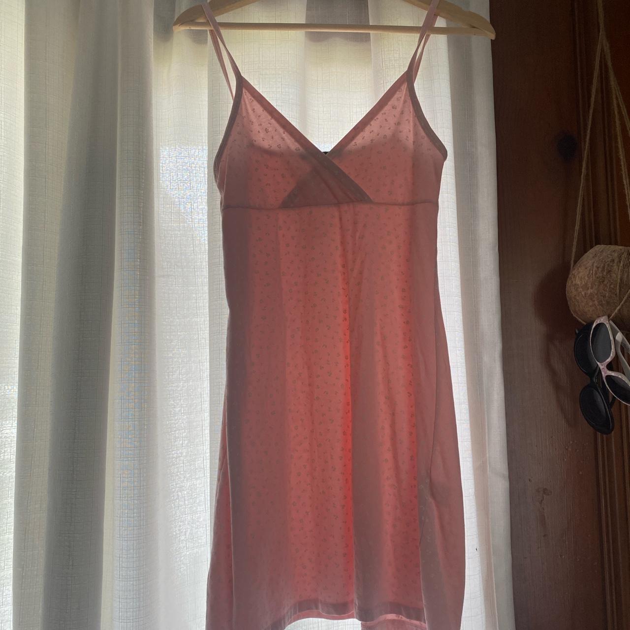 brandy melville pink with white flowers dress, tight Depop