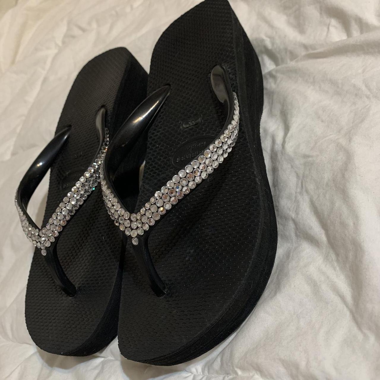 Havaianas chunky heel rhinestone sandals Size Depop