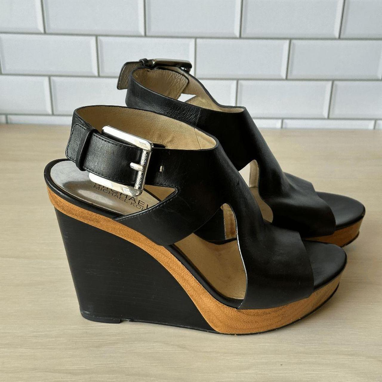 Michael michael kors josephine leather peep toe on sale wedges