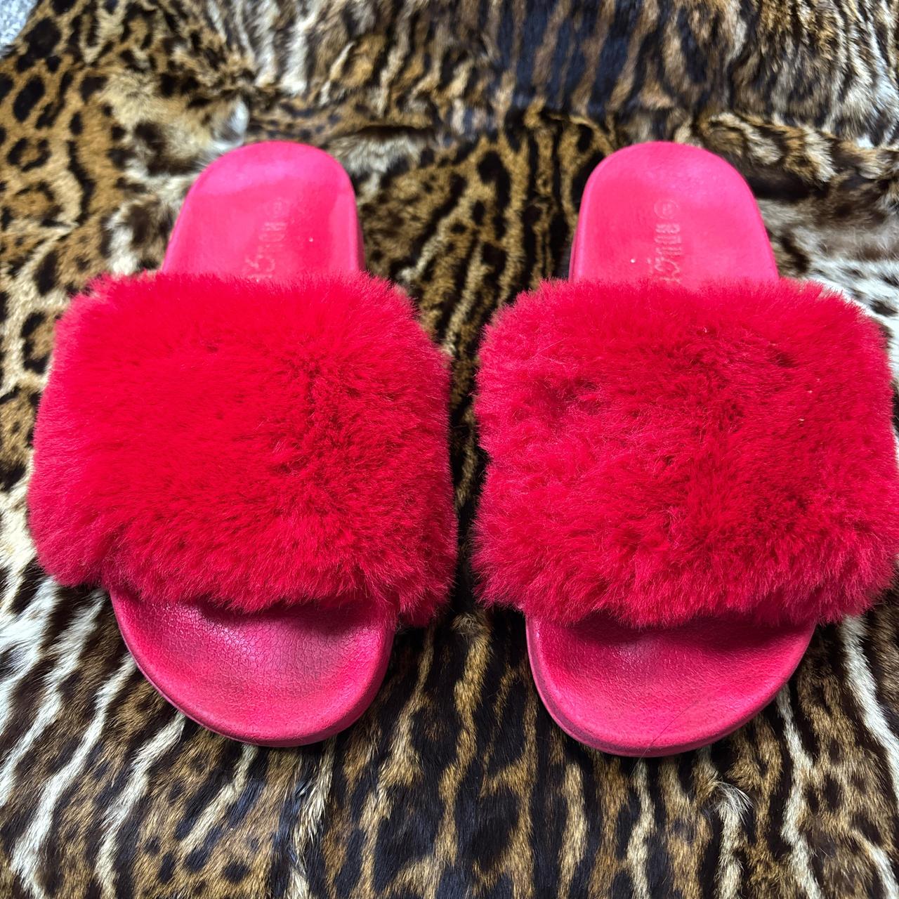 Women's Slides - Red - US 8 – Red faux fur slides… - image 2