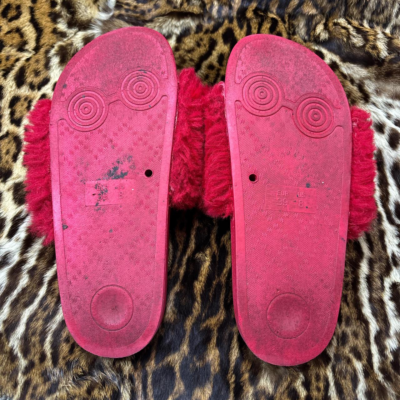 Women's Slides - Red - US 8 – Red faux fur slides… - image 3