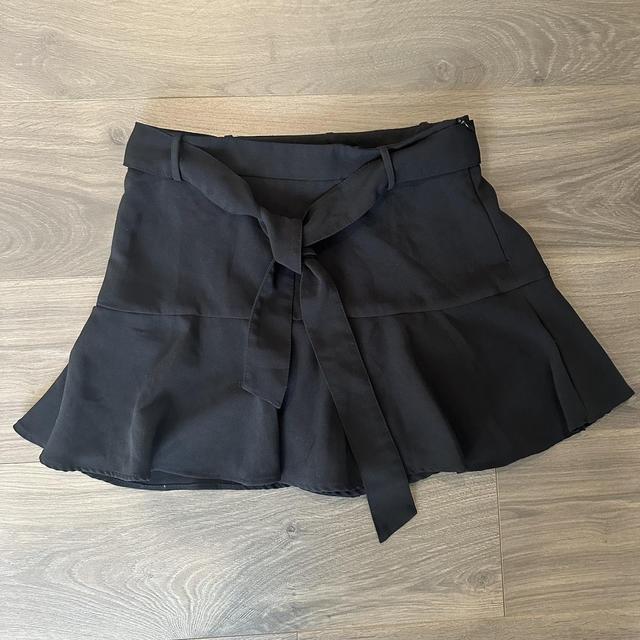 Zara Black Mini Skort with Tieable Waist Strap | Depop