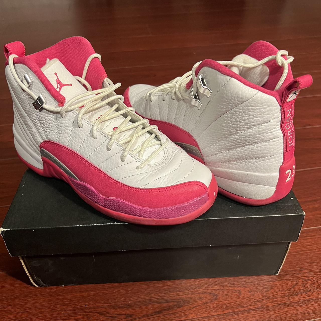 pink and white jordans 7