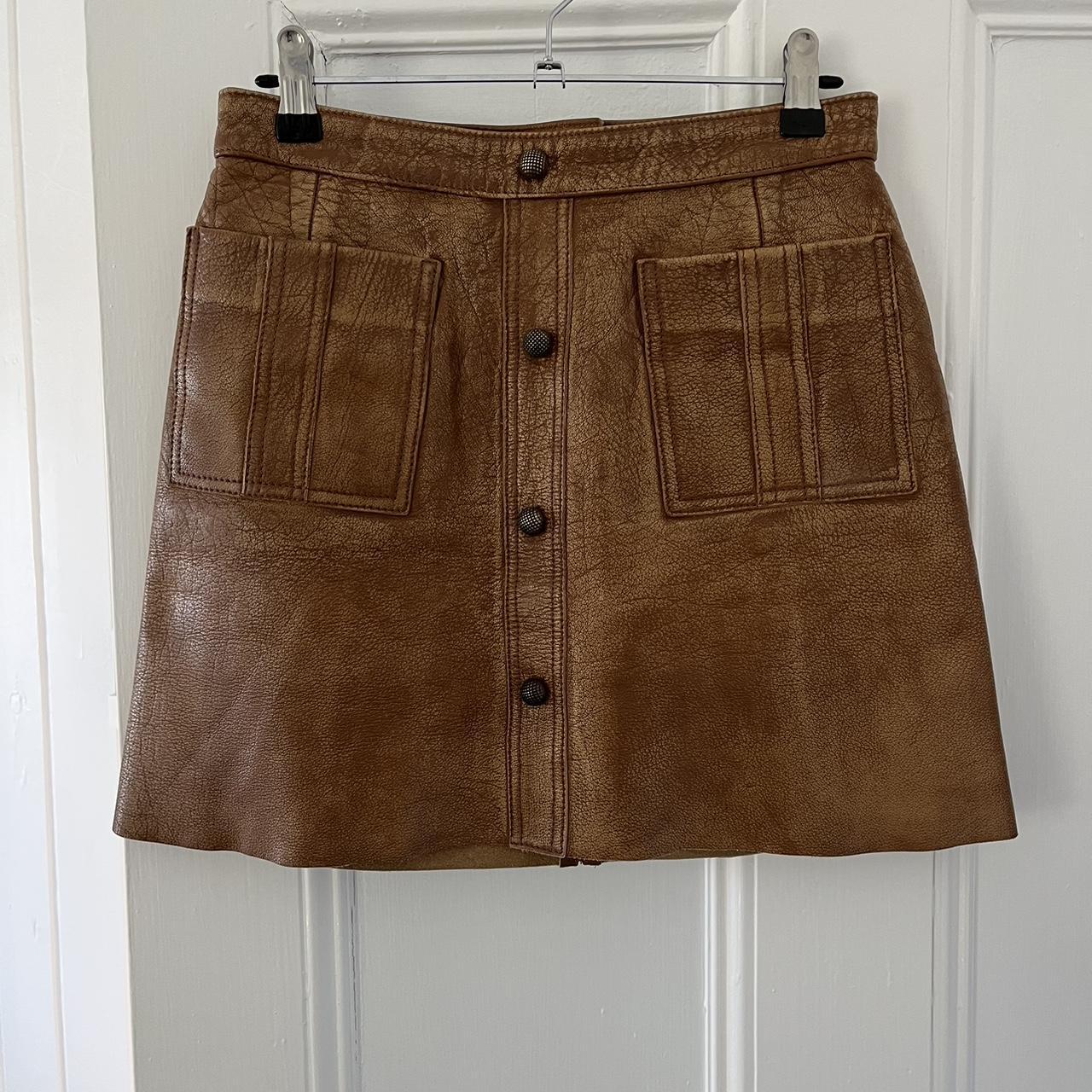 AJE brown leather skirt Size 8 Too small for me - Depop
