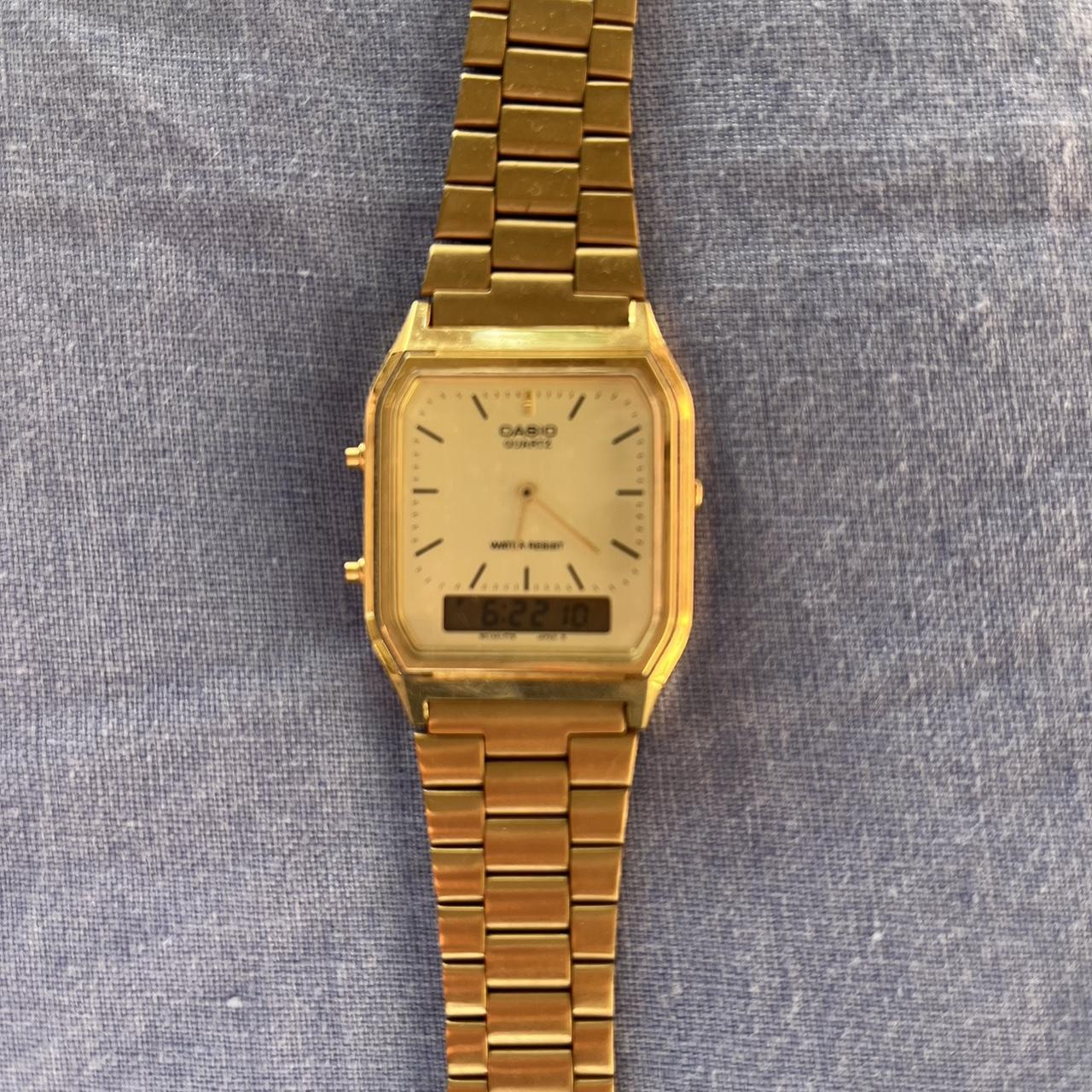 Casio Vintage Cream Hybrid Dial / Gold-Tone Metal... - Depop