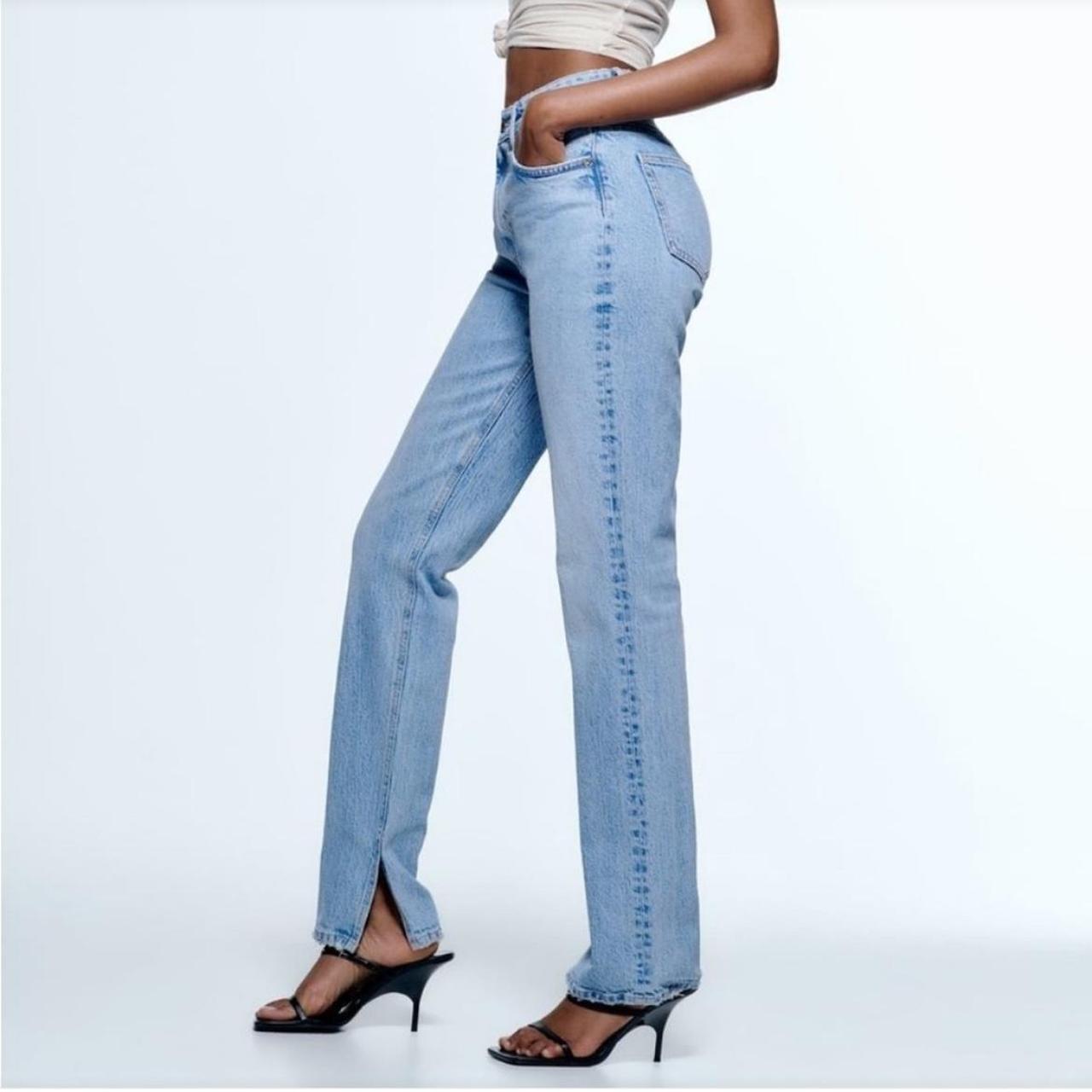 Zara split hem straight leg jeans Size 38 Depop