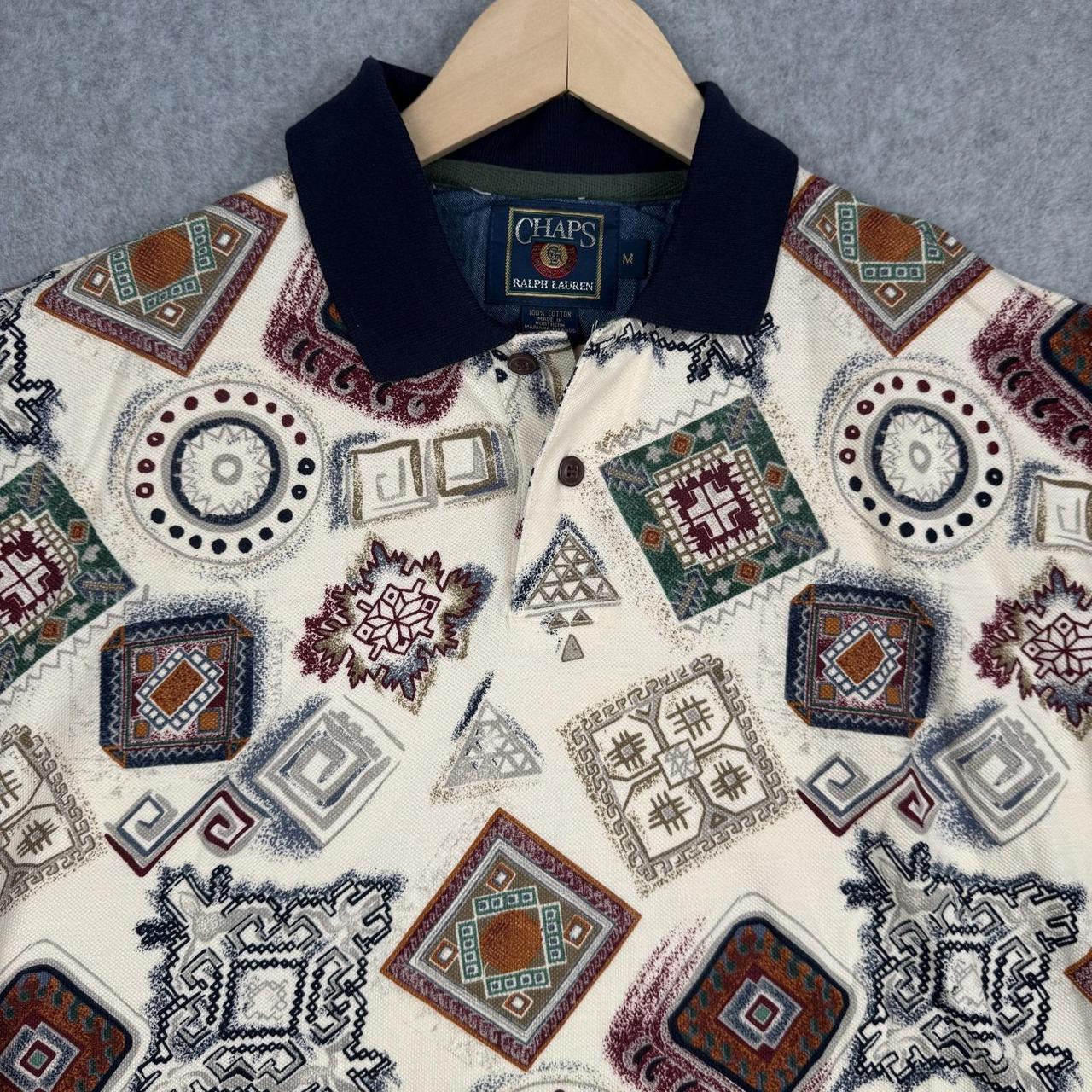 Chaps Men's Polo shirt - Cream/Blue - M – Vintage… - image 2