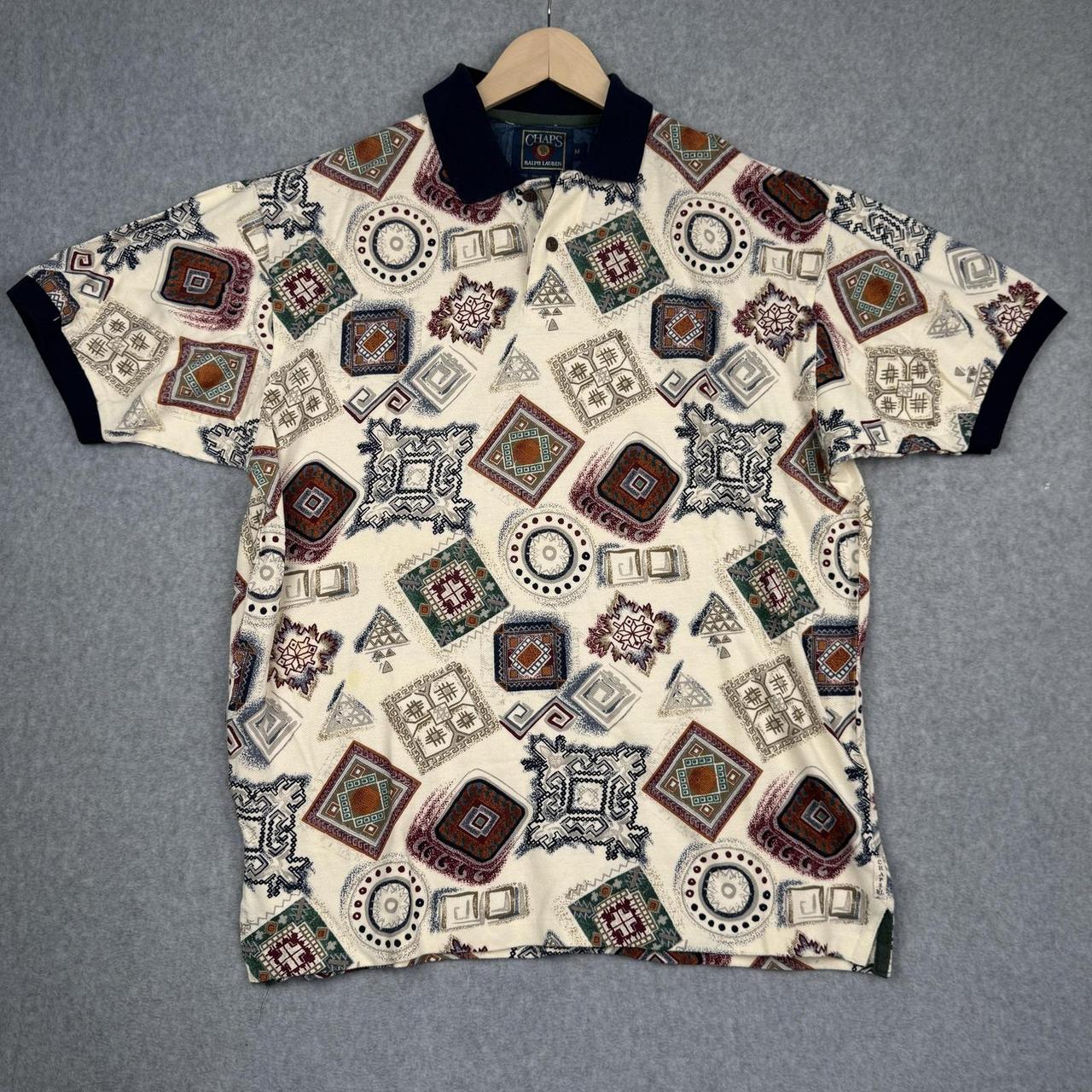 Chaps Men's Polo shirt - Cream/Blue - M – Vintage… - image 1