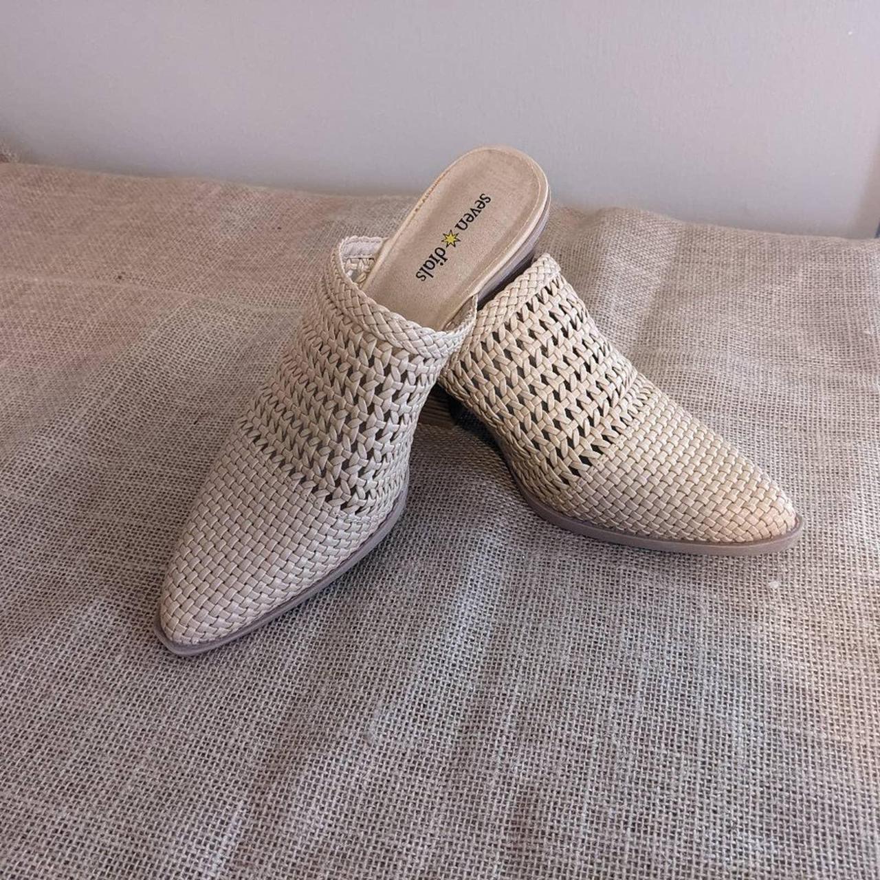 Seven Dials - Tan - Slide On Heels - Wicker Style -... - Depop