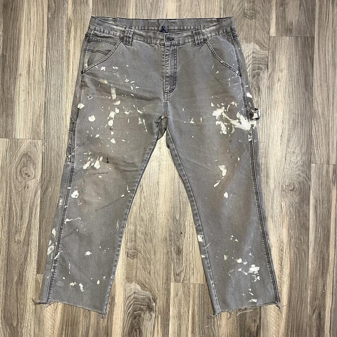 CROPPED DISTRESSED CARPENTER PANTS SIZE 40x27 VERY... - Depop