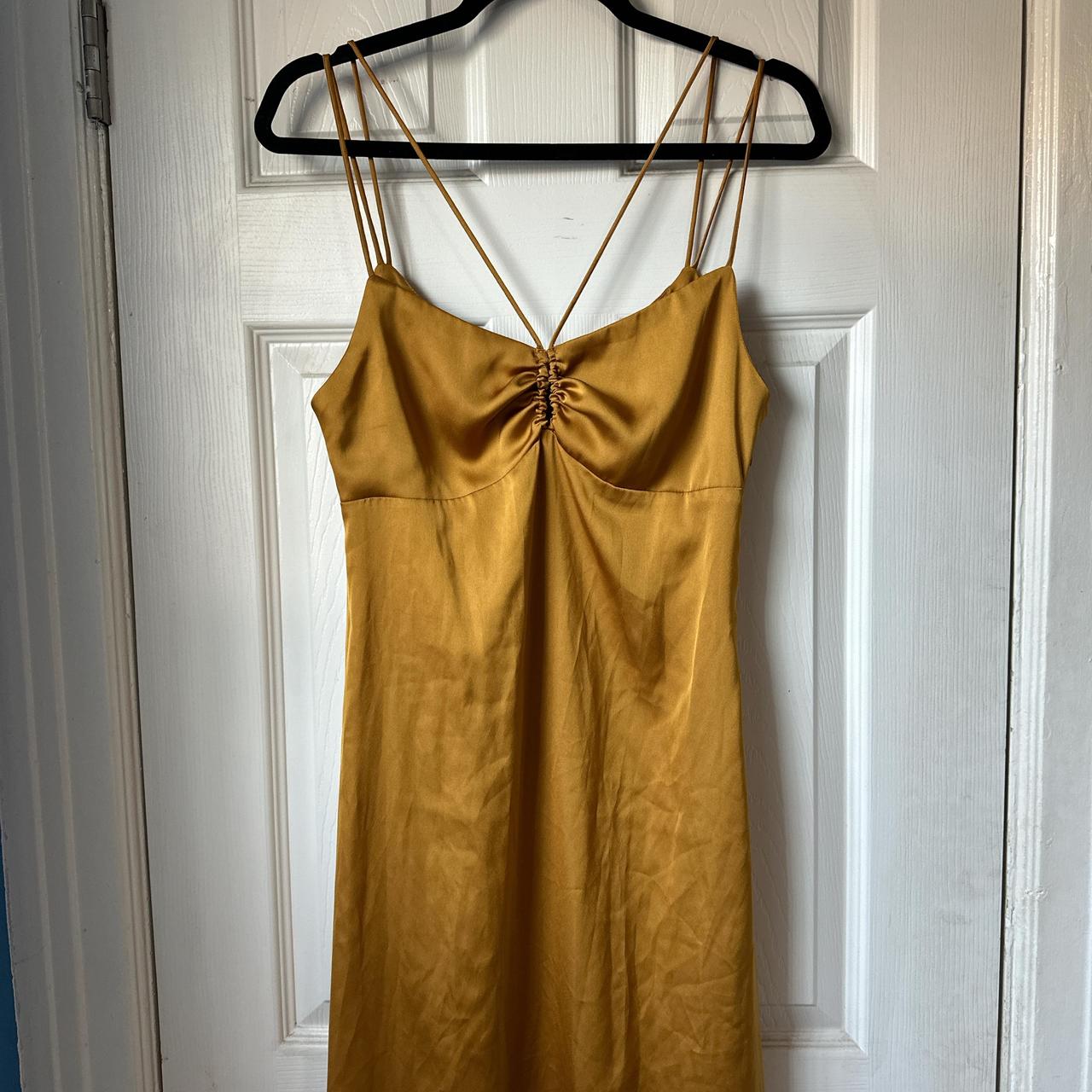 Zara mustard yellow satin midi dress with