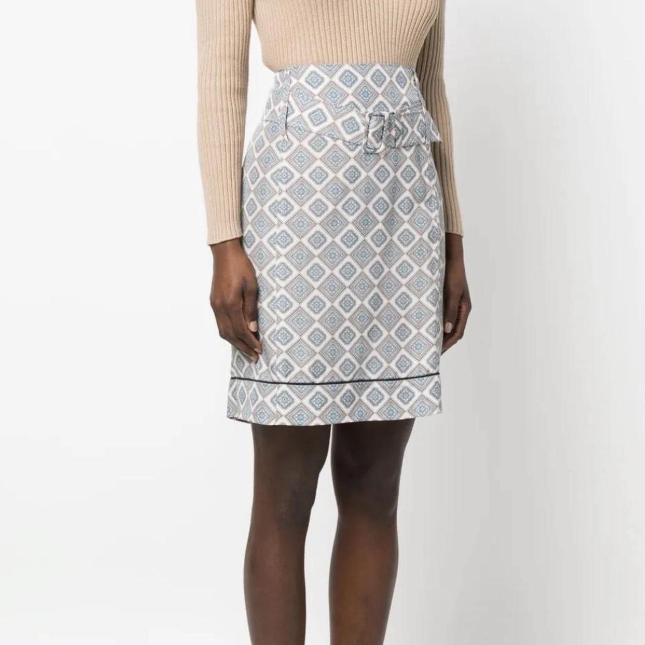 Vintage Prada Skirt - White and blue skirt with a | Depop