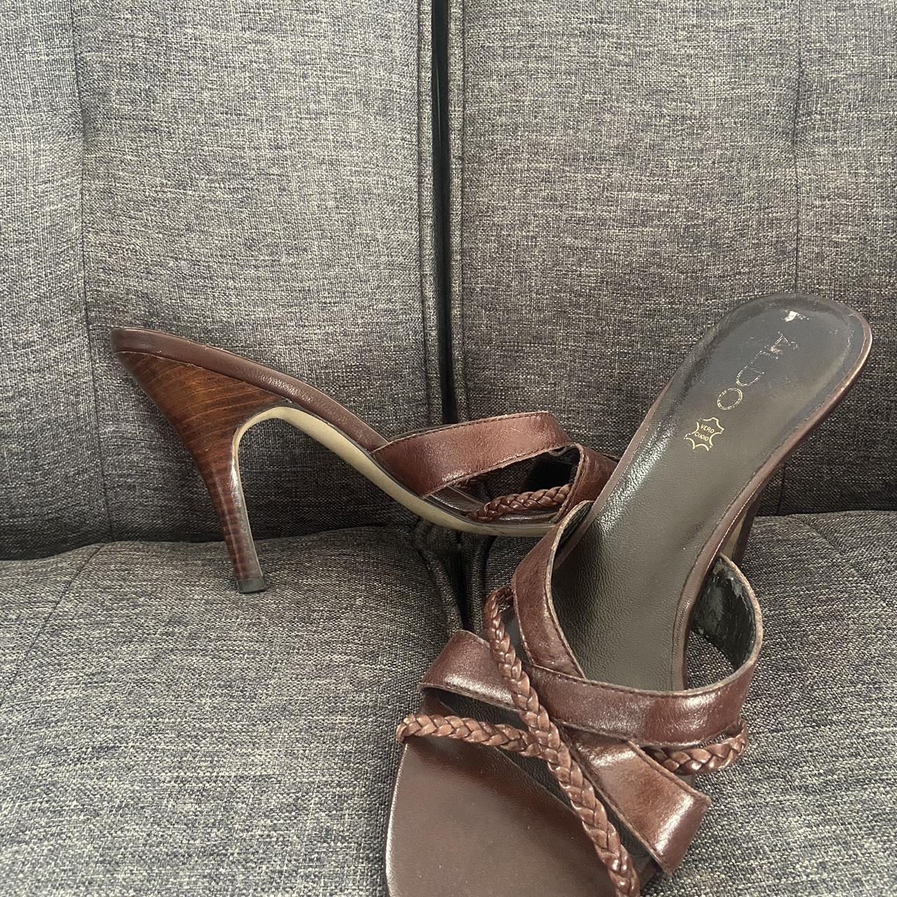 Brown Leather Aldo Kitten Heels cute textured... - Depop