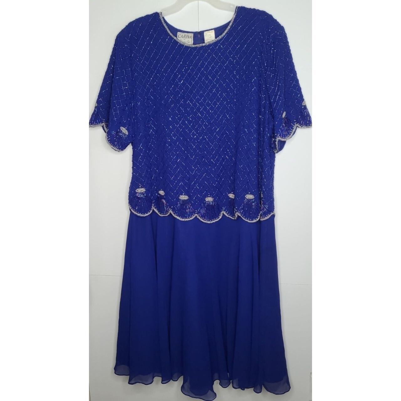 Vintage Carina Barry Lee Dress Gown 4X Blue Silver... - Depop