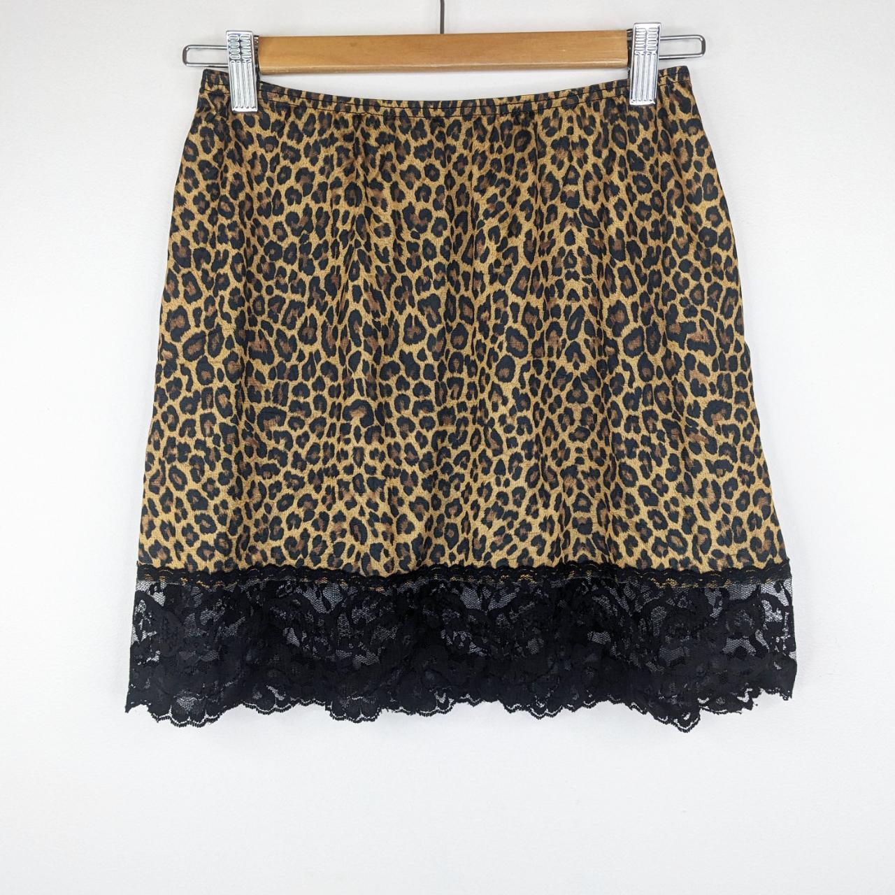 - Vintage 80s slip animal print skirt with lace -... - Depop