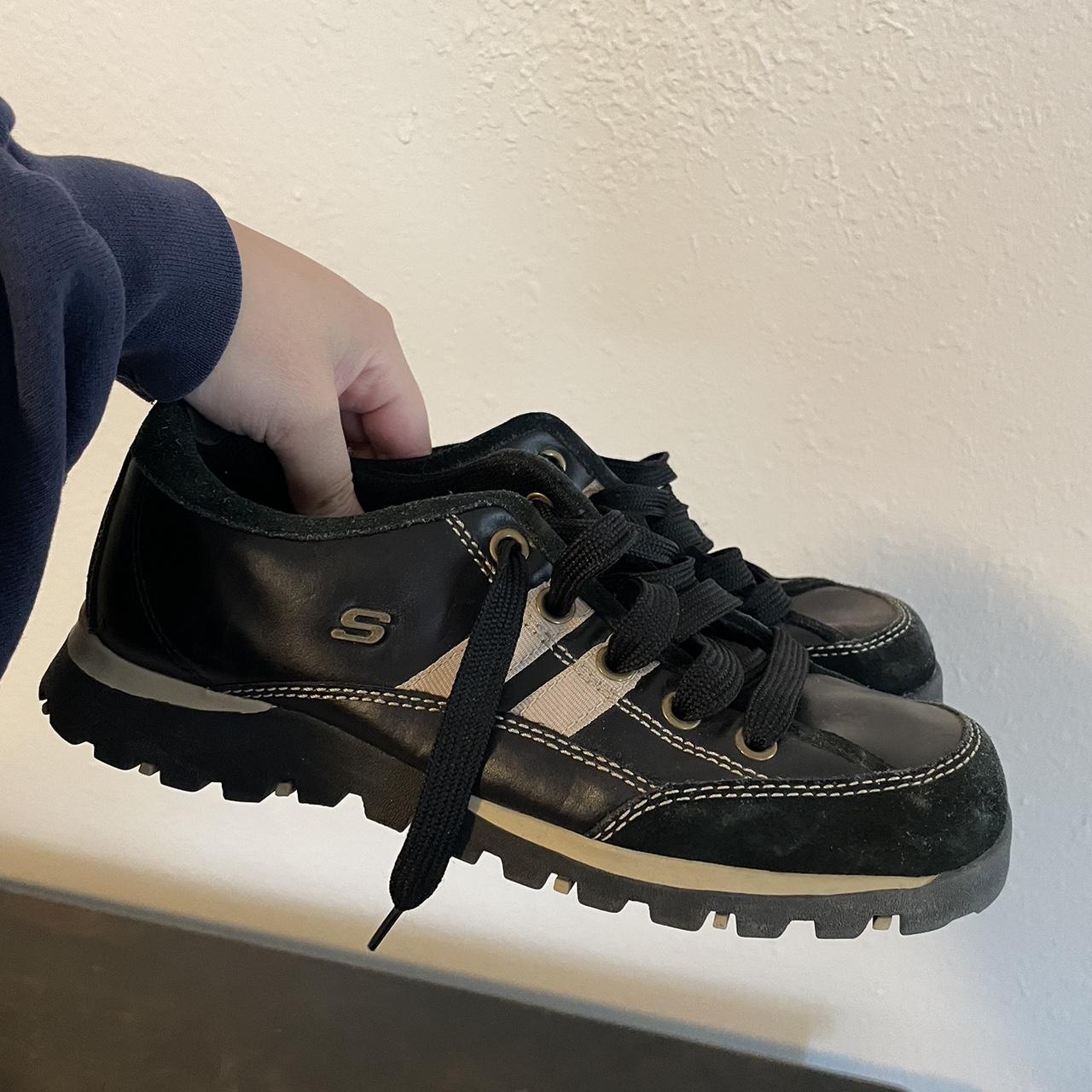 ladies black leather skechers