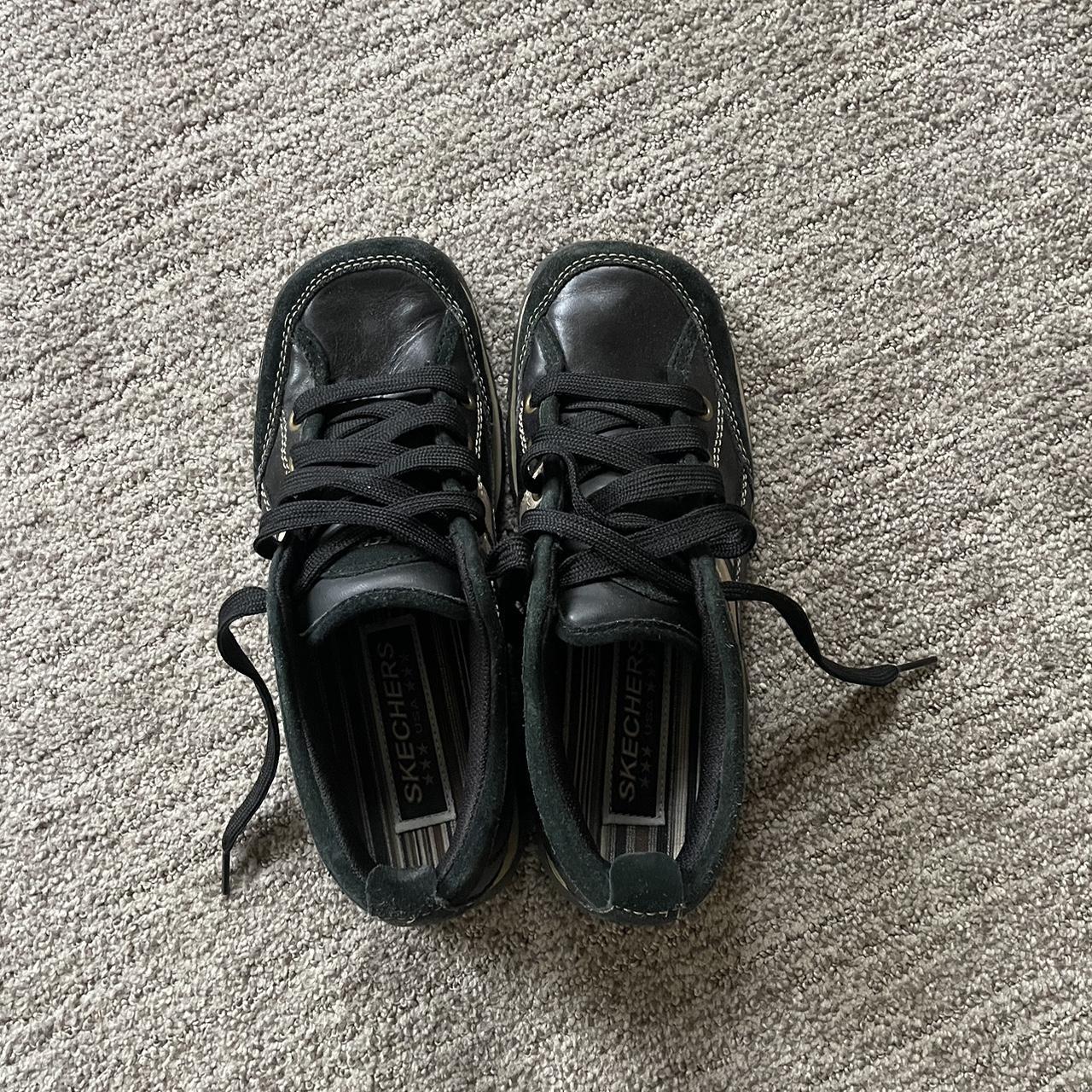 Skechers black and white striped shoes Size 8.5... - Depop