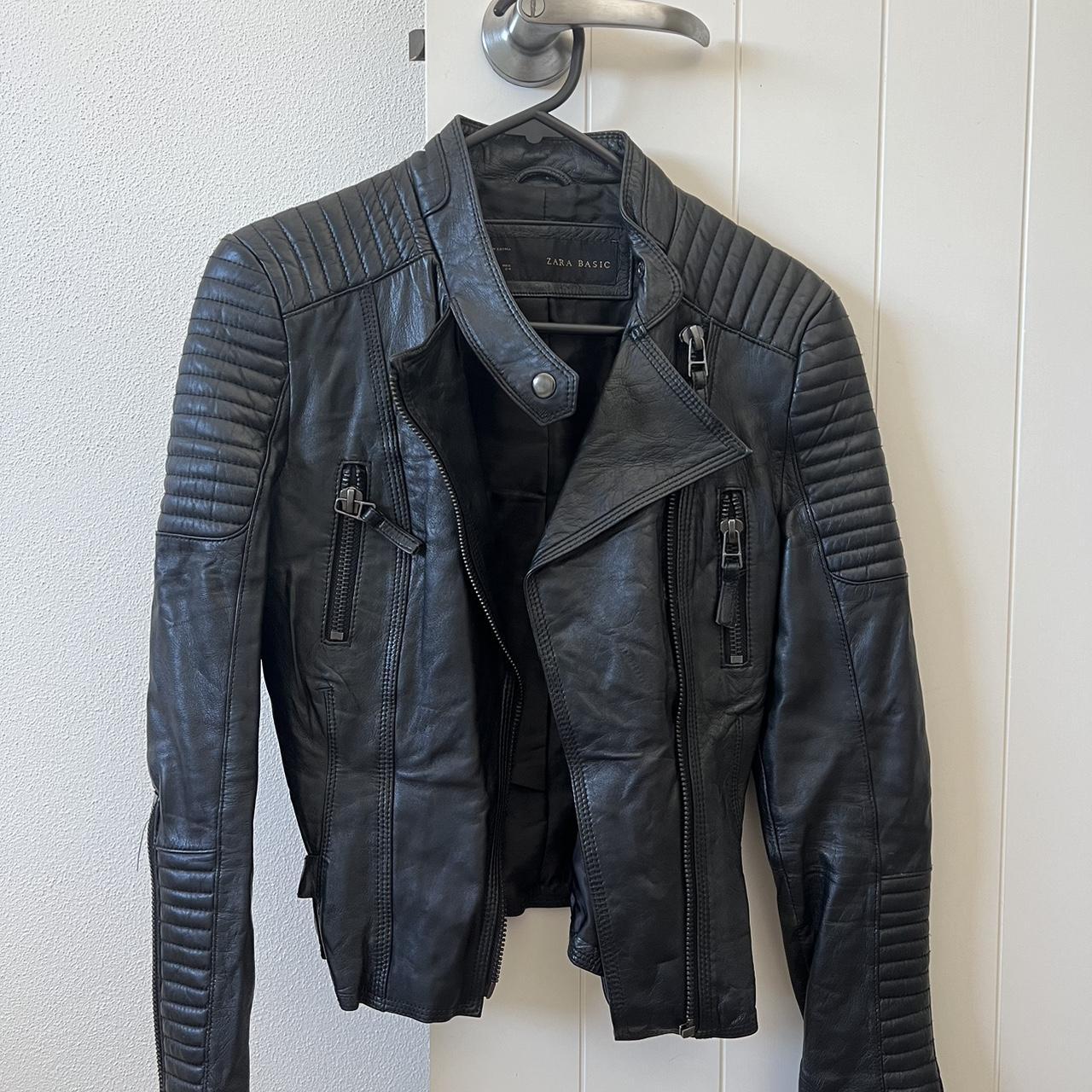 Zara Lambskin leather biker jacket. Size XS fits. Depop