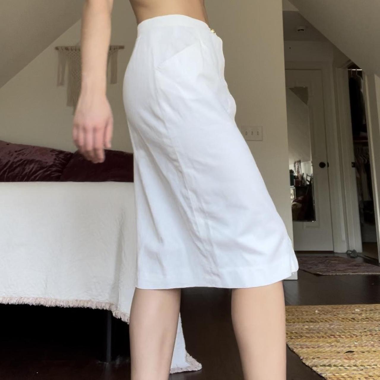 Vintage Ferragamo white midi skirt with front | Depop