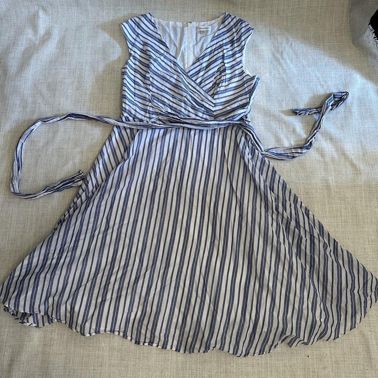 Calvin klein blue and white striped dress best sale