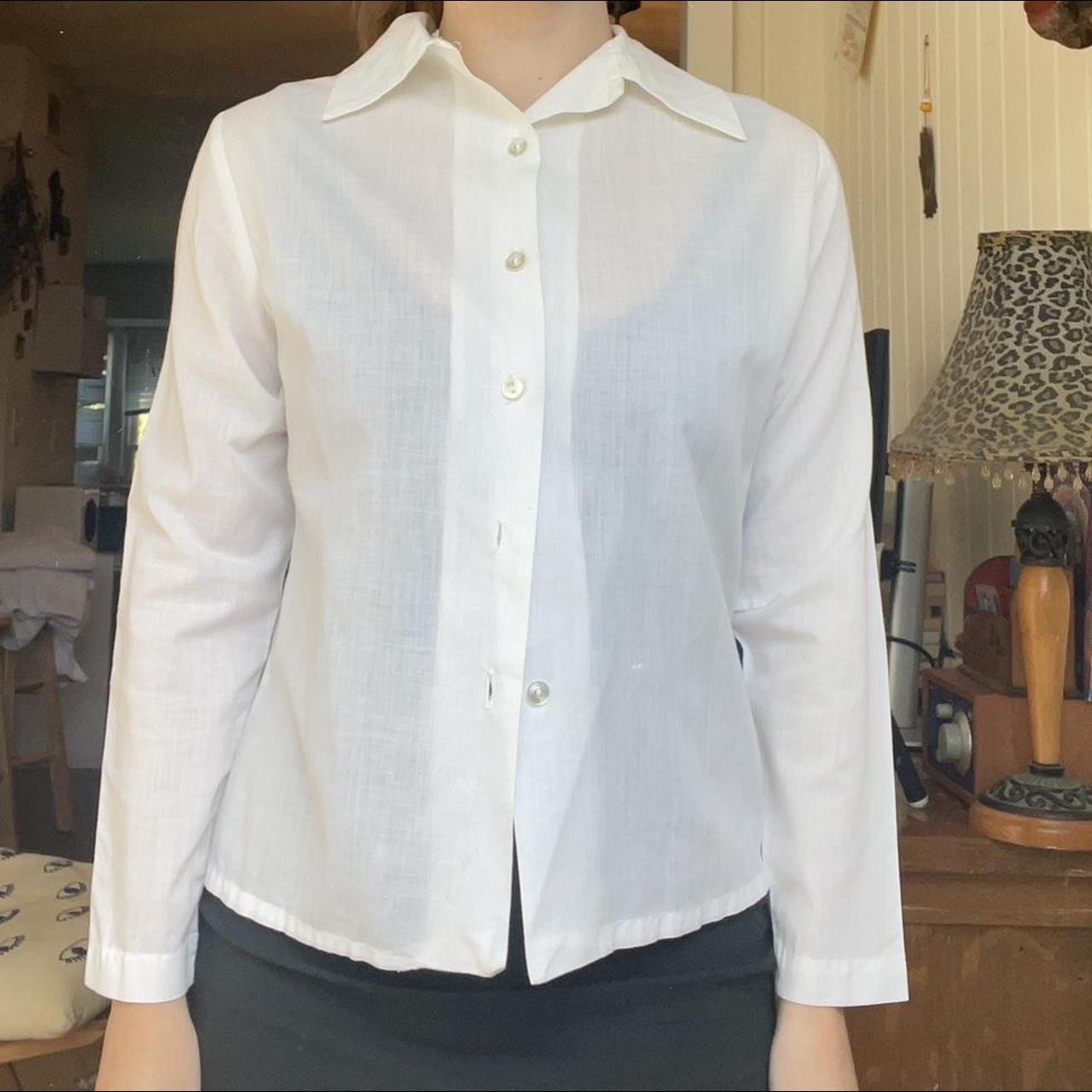 Vintage white button down with lace detailing on the… - Depop