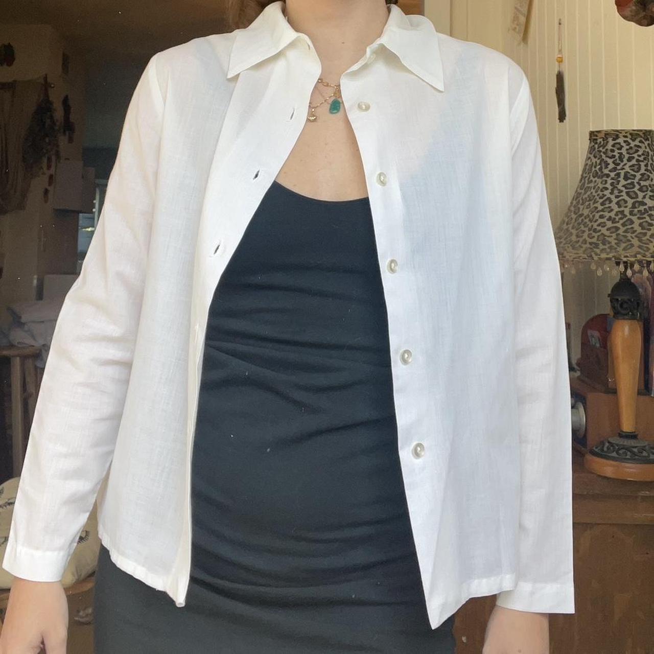 Vintage white button down with lace detailing on the… - Depop