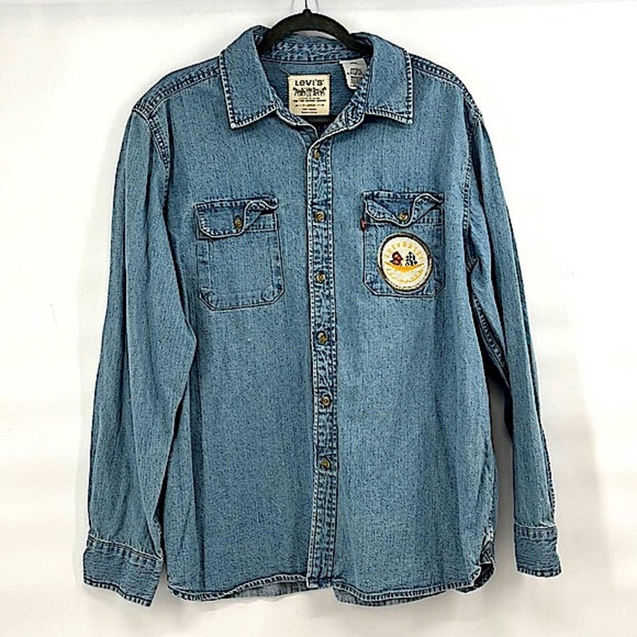 Vintage 90s denim button down shirt Chevrolet size... - Depop