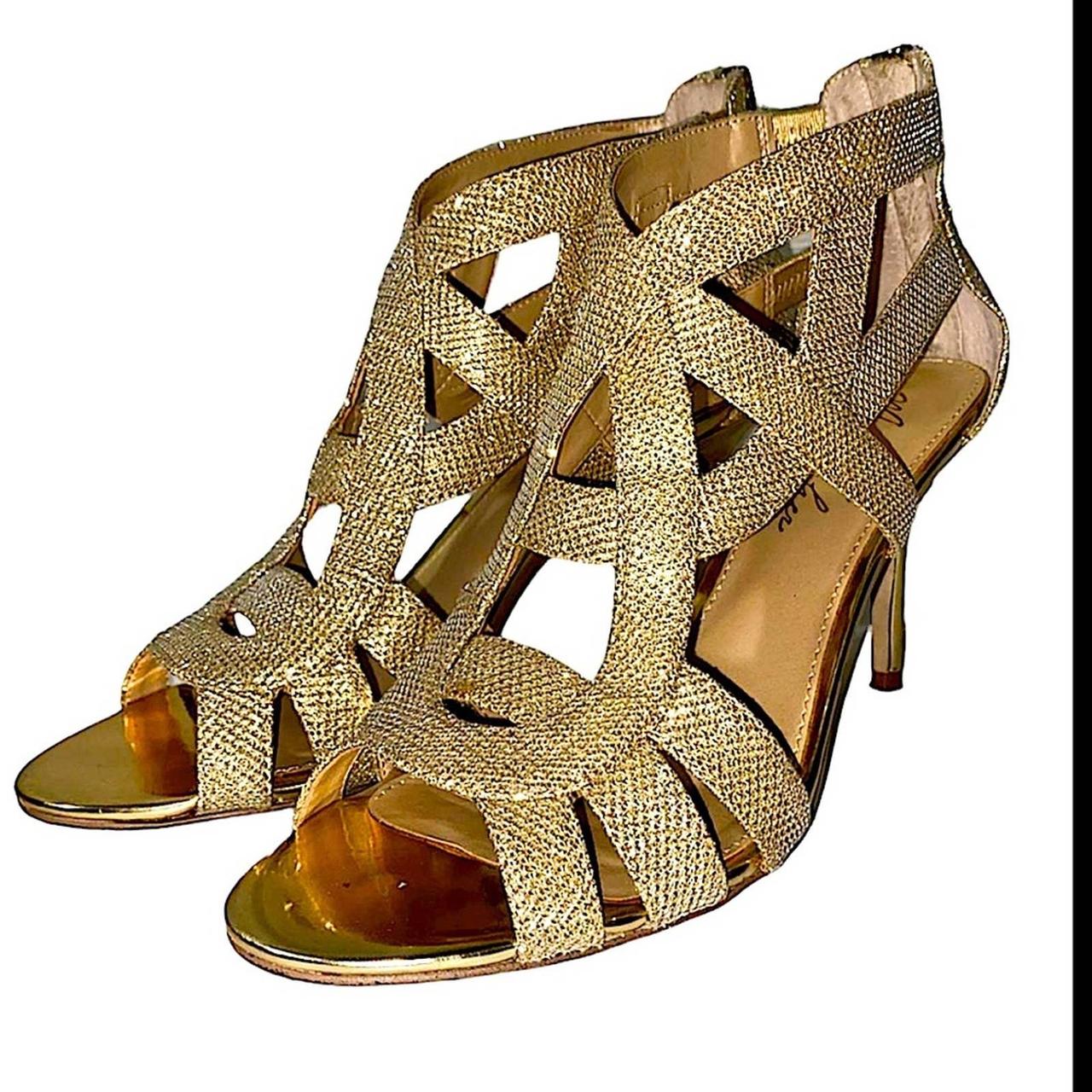 Marc fisher gold glitter heels strappy size Depop