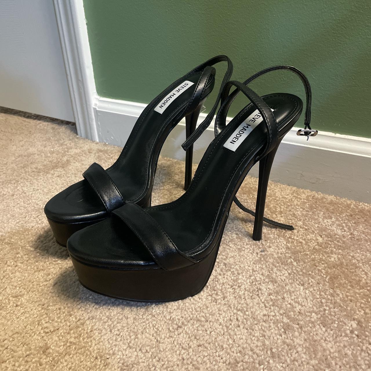 black leather steve madden heels! never worn i... - Depop