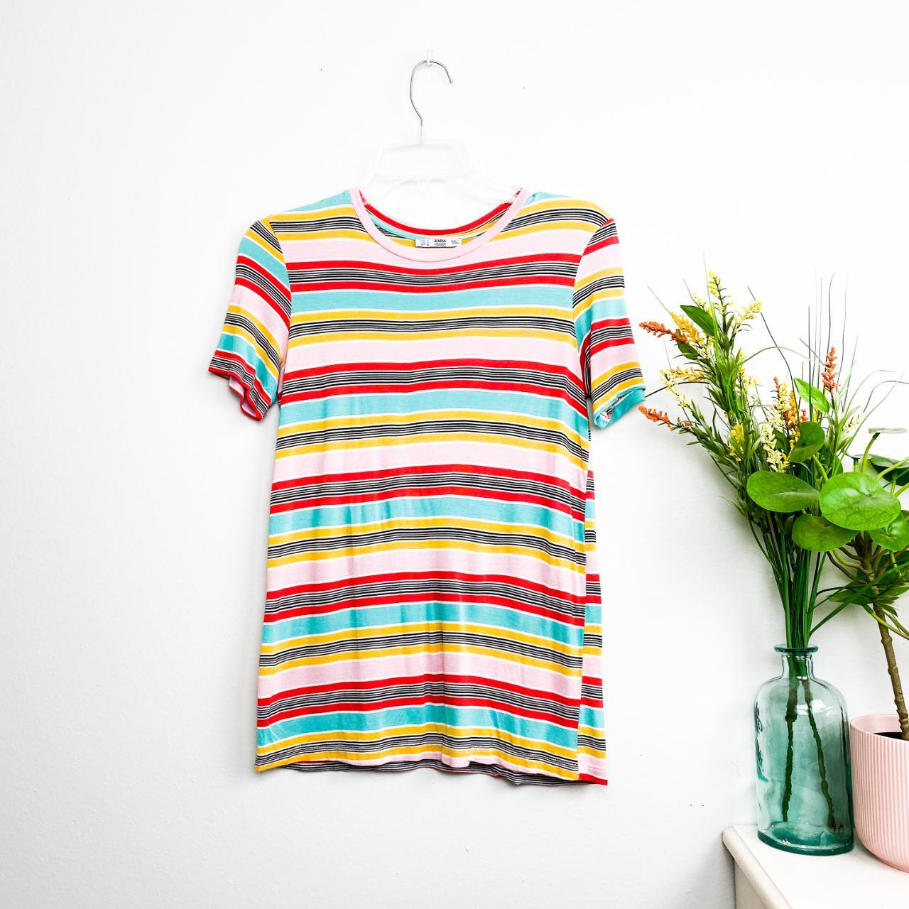 ZARA Multicolor Stripe Soft Colorful Tee T Shirt... - Depop