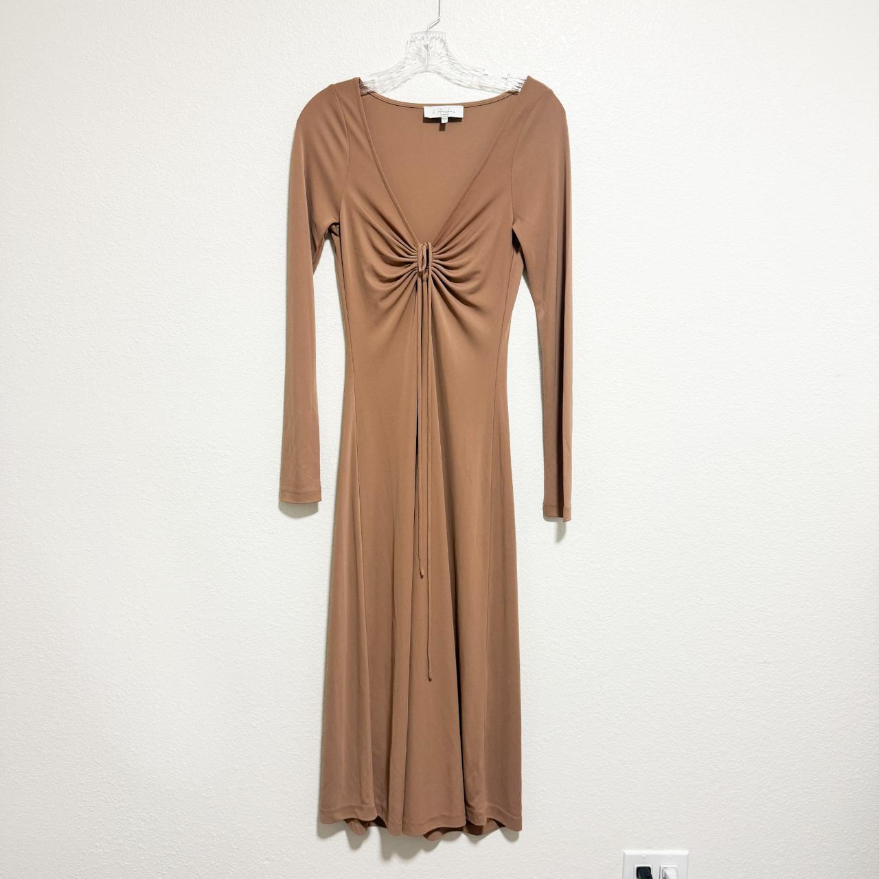 NWOT L’Academie Revolve Anthropologie Keem Tan Side Tie Button shops Up Dress