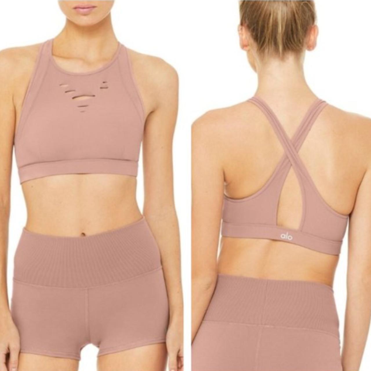 ALO YOGA Ripped Warrior Sports Bra In Smoky