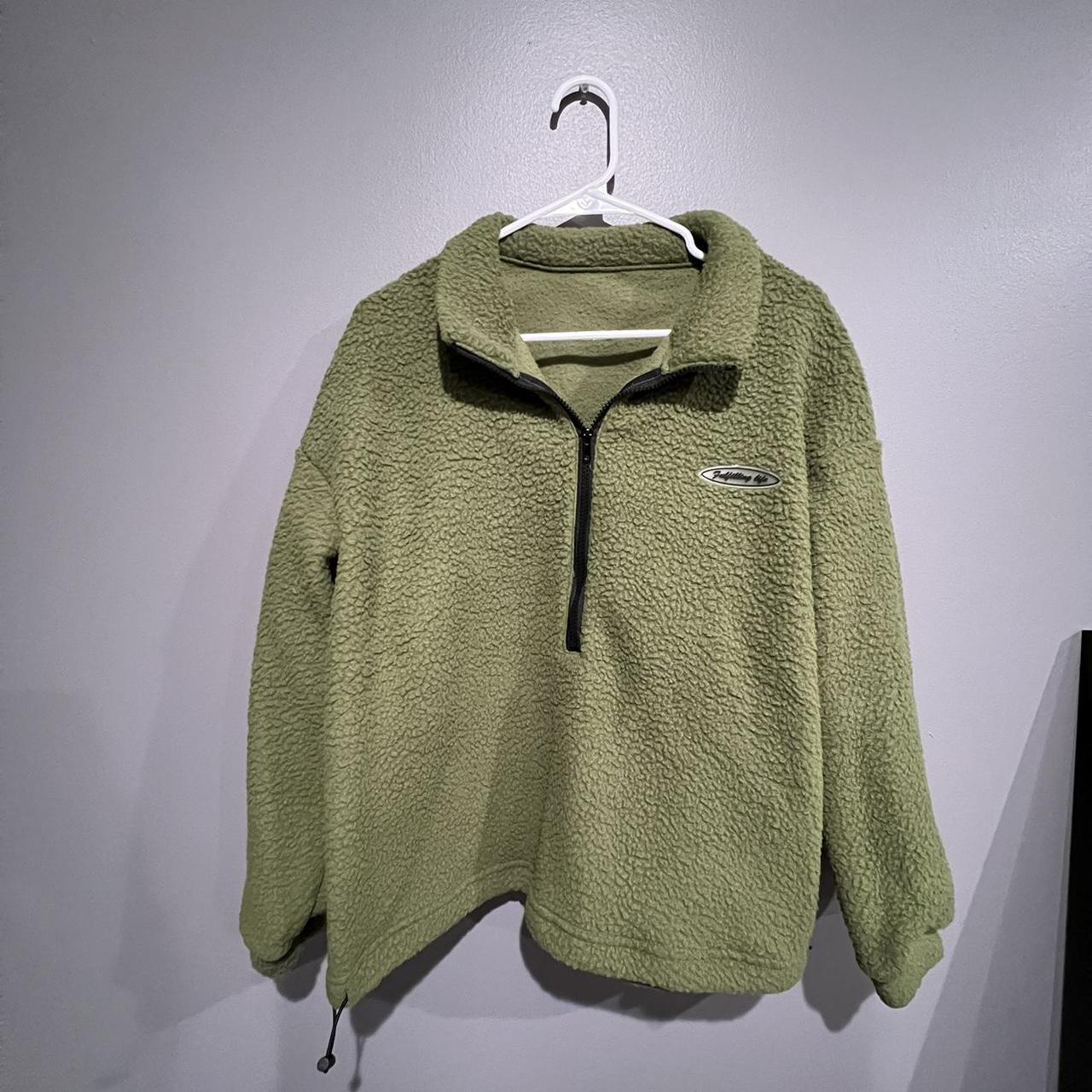 womens green fleece oversized jacket Depop