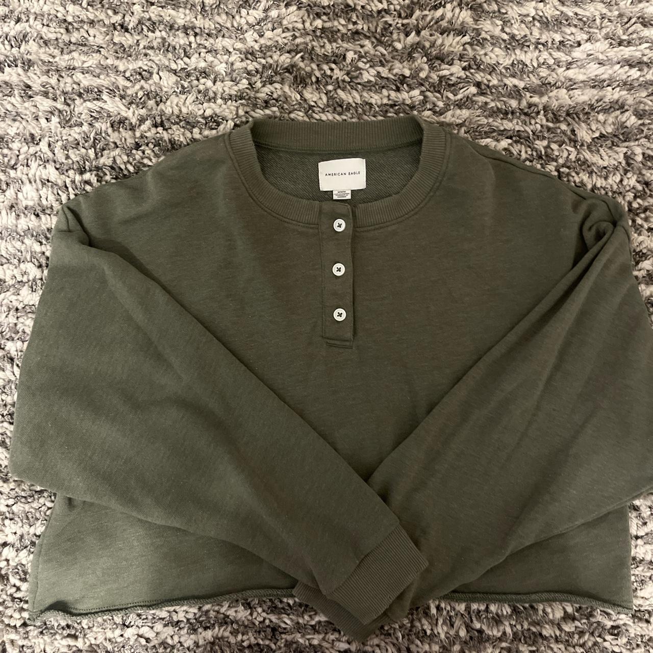 American Eagle Green Cropped Long Sleeve wore,... Depop