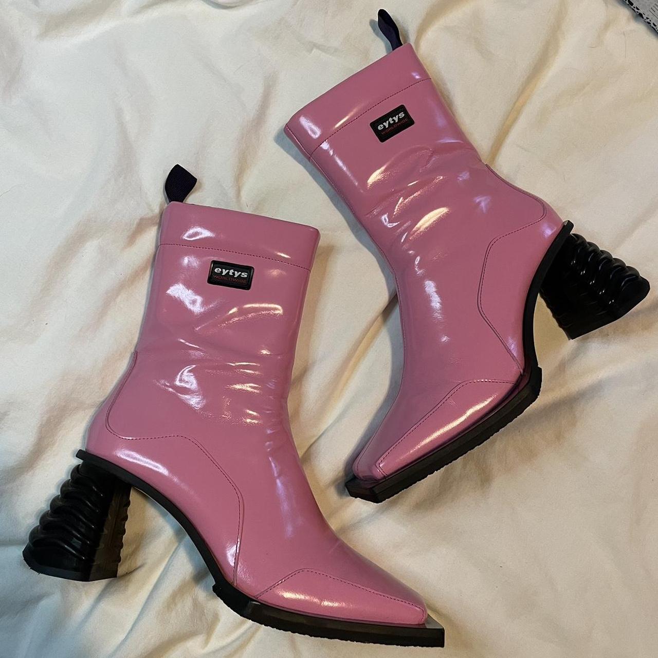 Eytys Gaia Bubblegum Pink square toe heeled boots.... - Depop