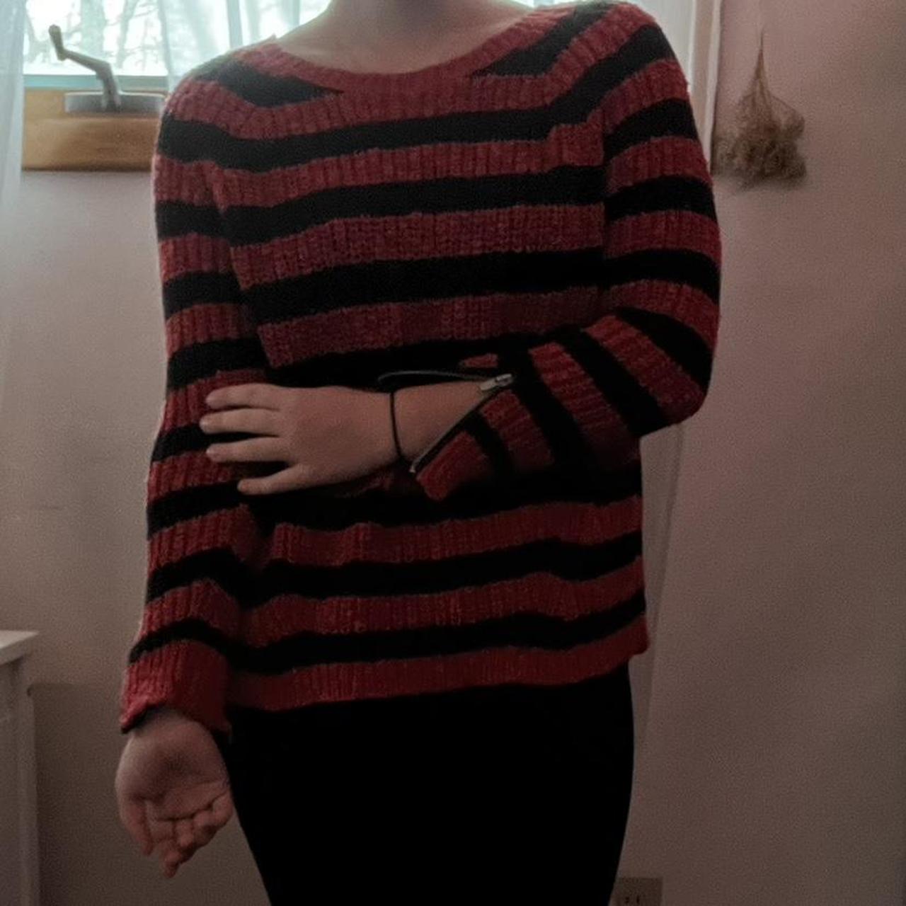 Black jumper with clearance red stripe down sleeve