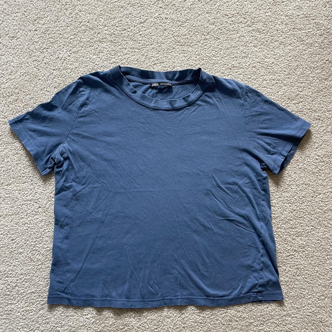 Zara Women's Blue and Navy T-shirt | Depop