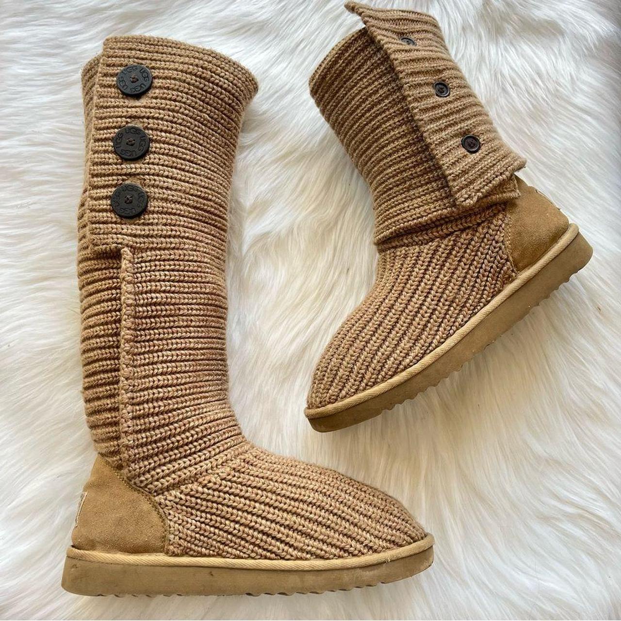 UGG Knit Fold Over Down Winter Boots Button Side... - Depop