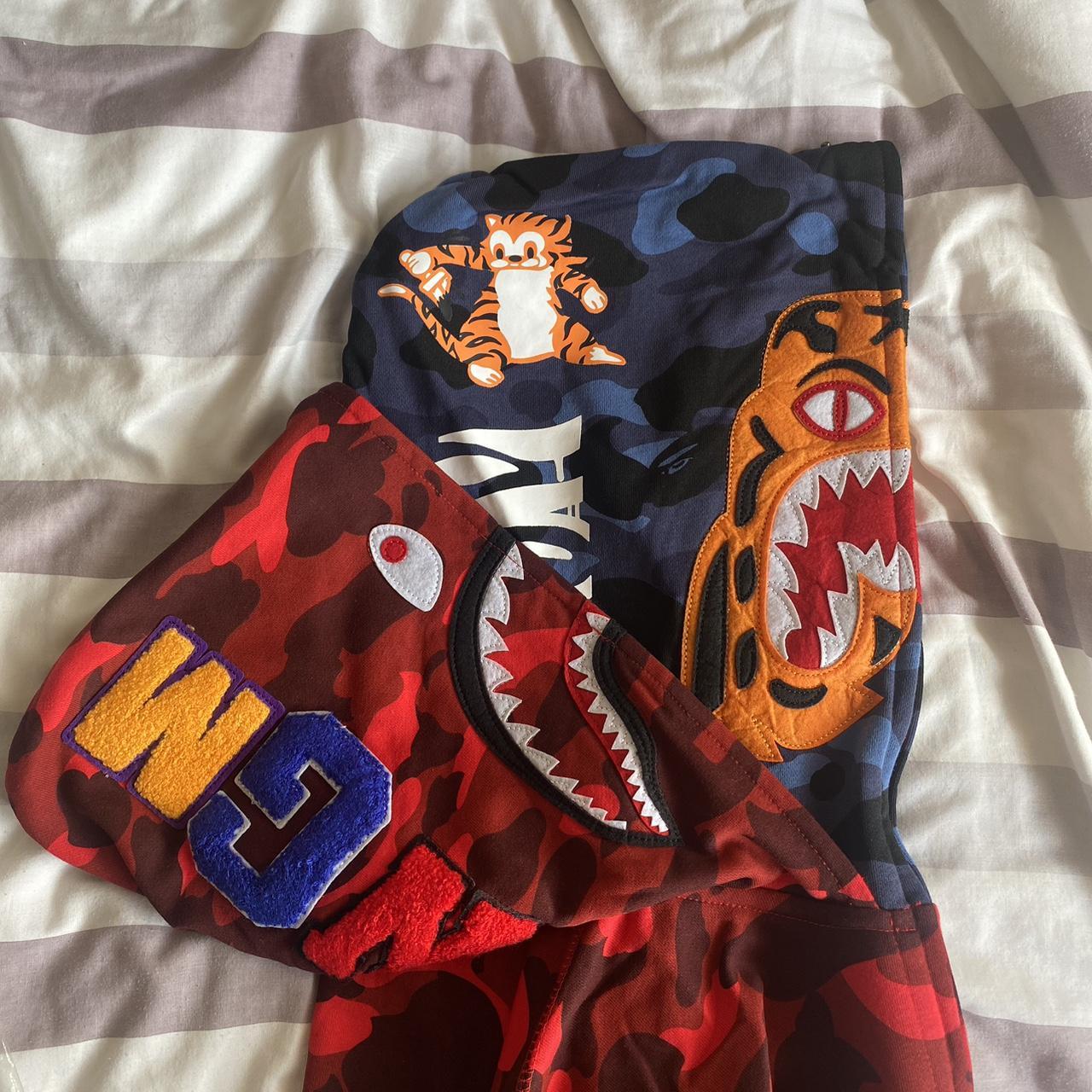 Bape a bathing ape hoodie Double hood tiger bape Red... - Depop