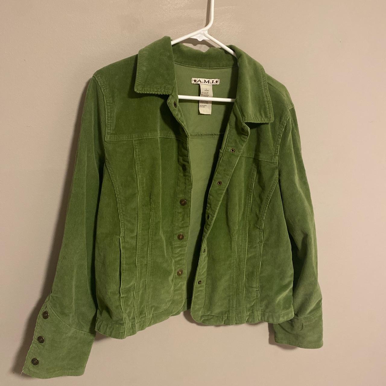 green corduroy jacket size l but fits more like... Depop